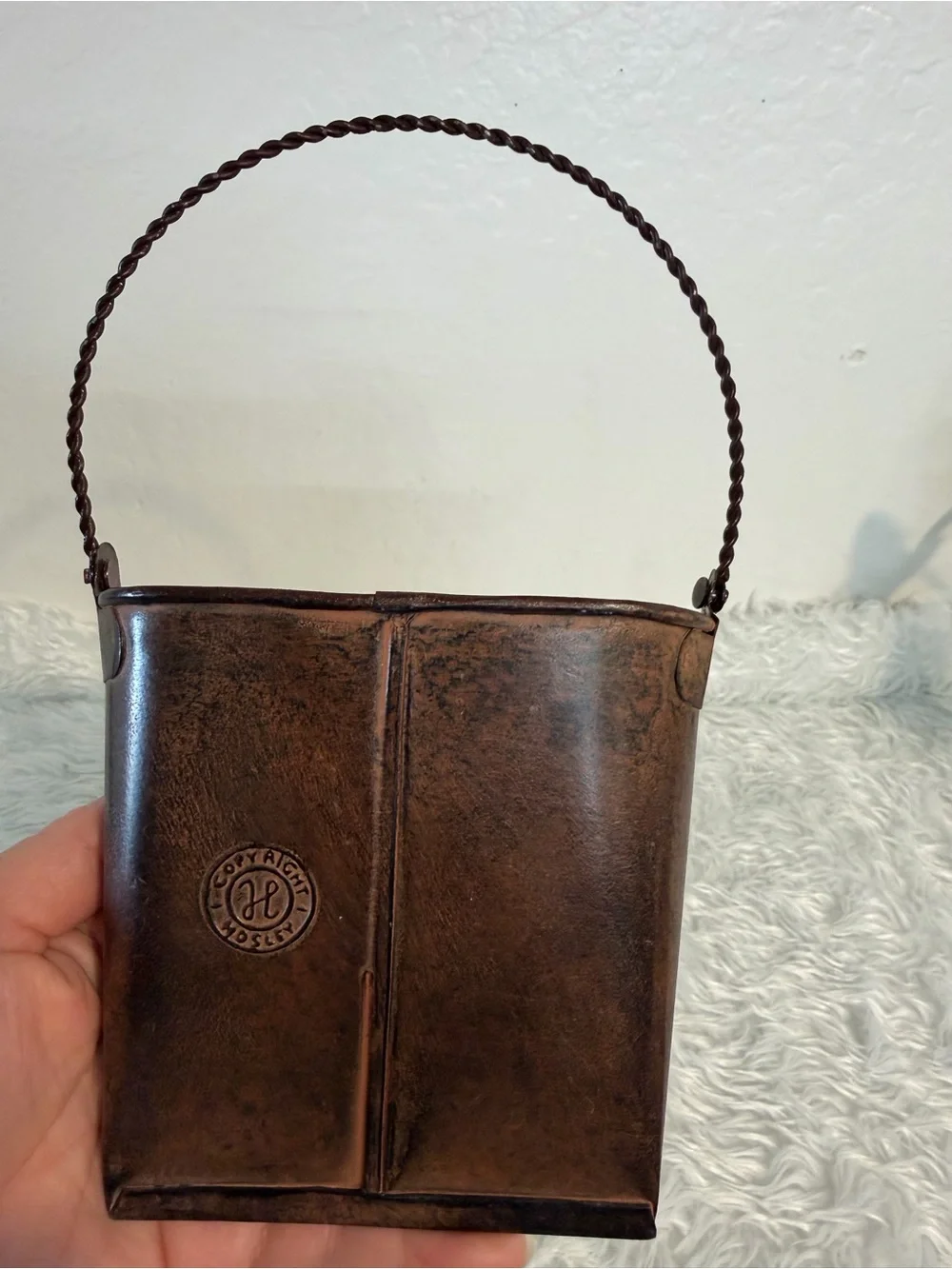 Hosley Cooper Wall Pocket Planter Patina MCM Boho Cottage Core Rustic